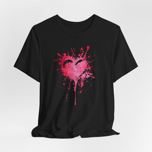 Heart Paint Splash T‑Shirt — Watercolor Pink Heart Graphic Tee
