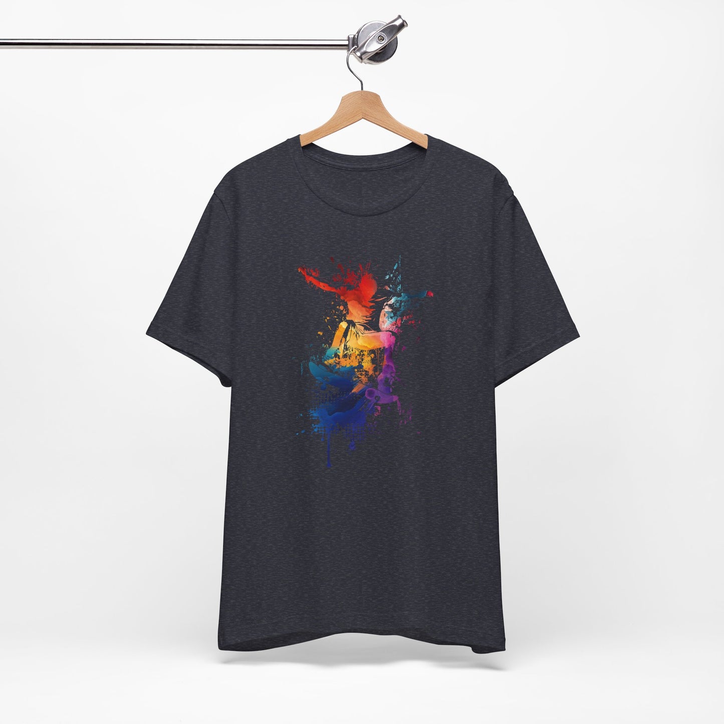 Skateboard Splash Tee — Colorful Watercolor Skateboarder Graphic T‑Shirt