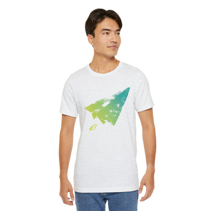 Paper Airplane Graphic Tee — Green Gradient Flight T‑Shirt