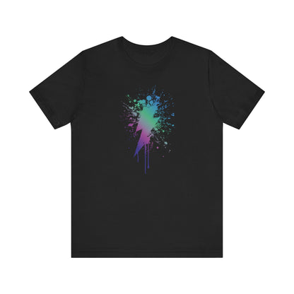 Lightning Bolt Paint-Splash T-Shirt — Colorful Graffiti Graphic Tee