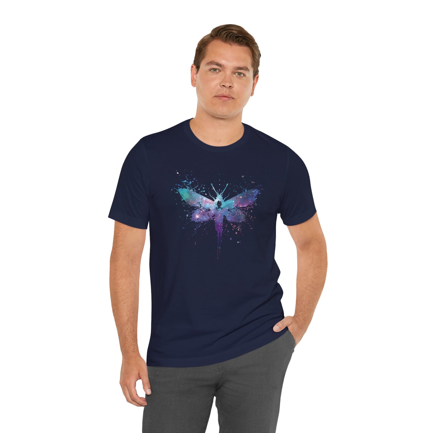 Galaxy Moth Graphic Tee - Watercolor Splatter Butterfly T-Shirt