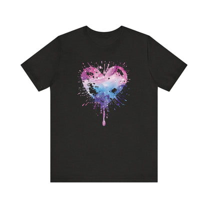 Watercolor Splatter Heart T‑Shirt — Galaxy Pink & Blue Drip Tee