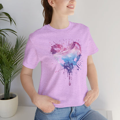 Watercolor Splatter Heart T‑Shirt — Galaxy Pink & Blue Drip Tee