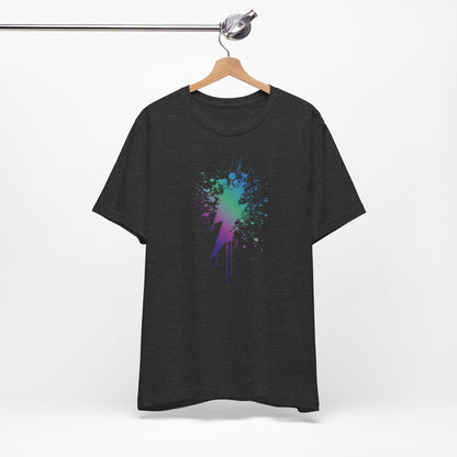 Lightning Bolt Paint-Splash T-Shirt — Colorful Graffiti Graphic Tee