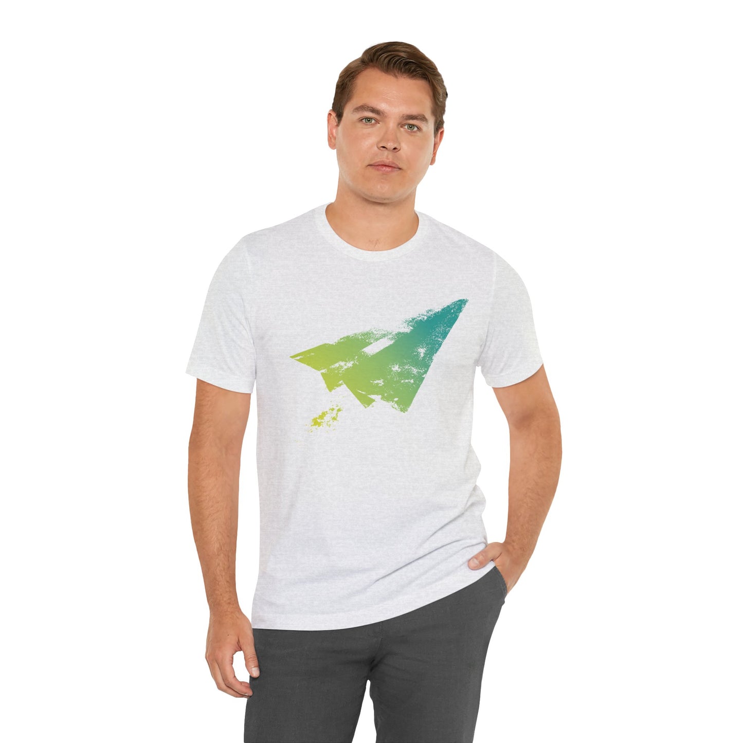 Paper Airplane Graphic Tee — Green Gradient Flight T‑Shirt