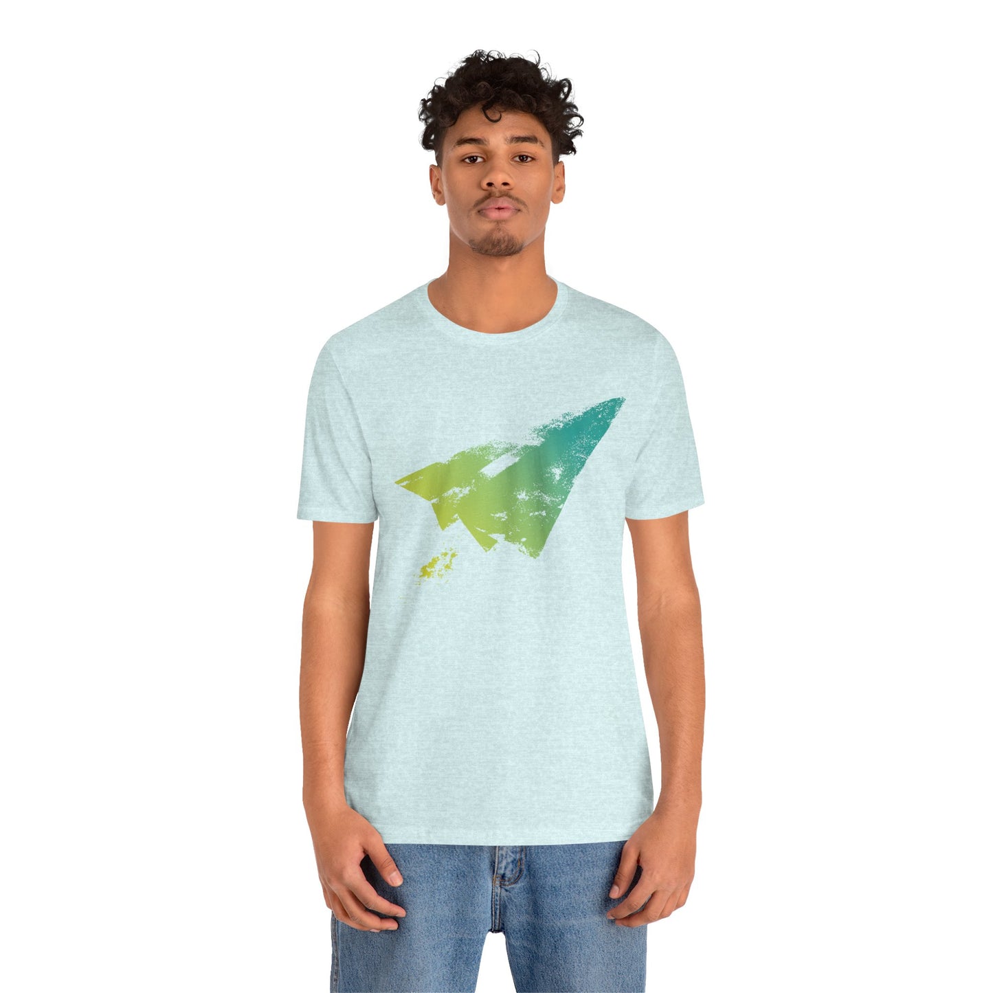 Paper Airplane Graphic Tee — Green Gradient Flight T‑Shirt