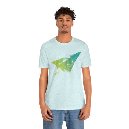Paper Airplane Graphic Tee — Green Gradient Flight T‑Shirt