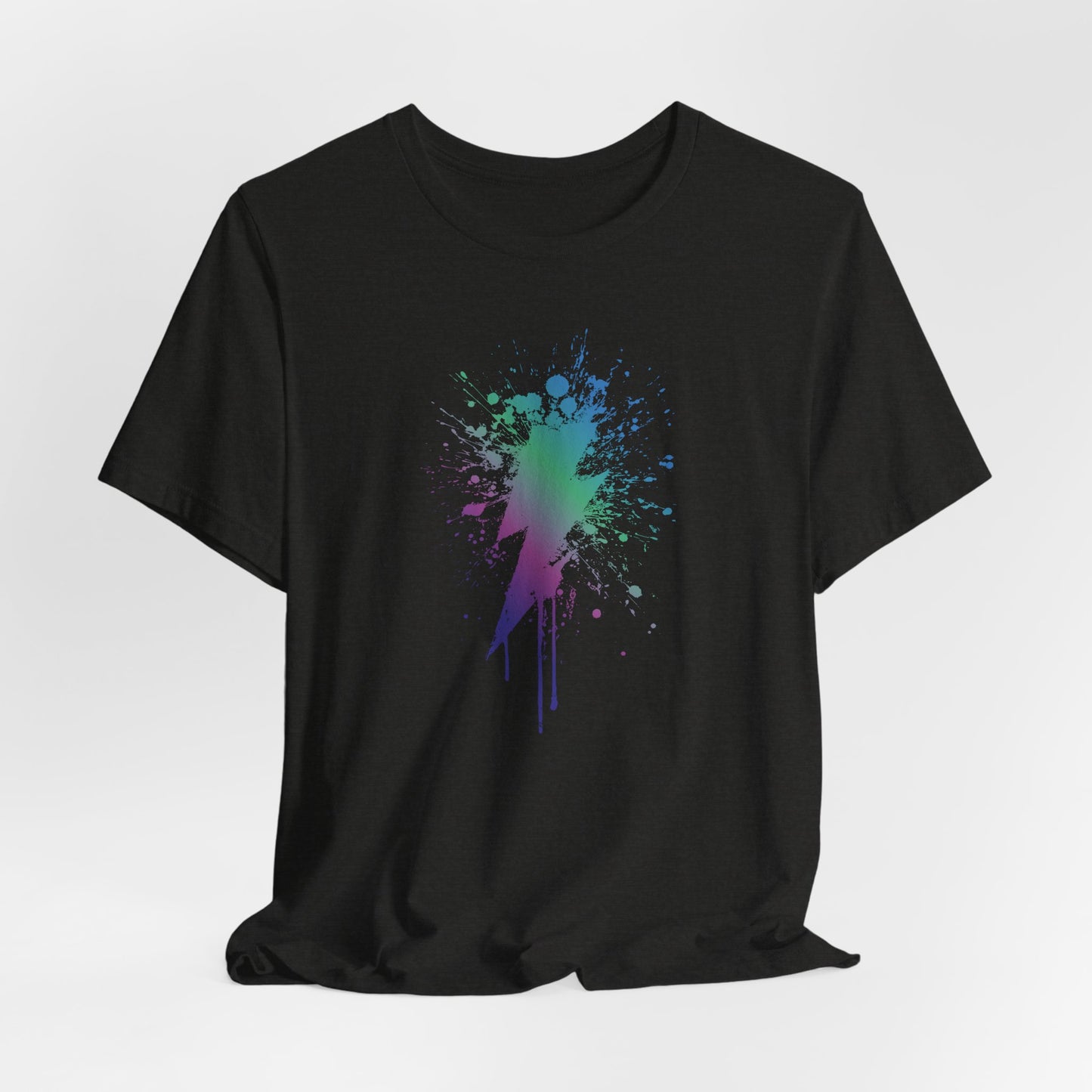 Lightning Bolt Paint-Splash T-Shirt — Colorful Graffiti Graphic Tee