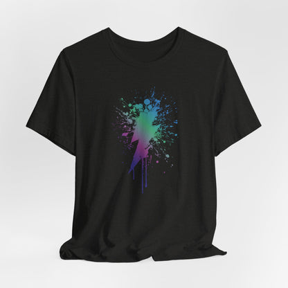Lightning Bolt Paint-Splash T-Shirt — Colorful Graffiti Graphic Tee