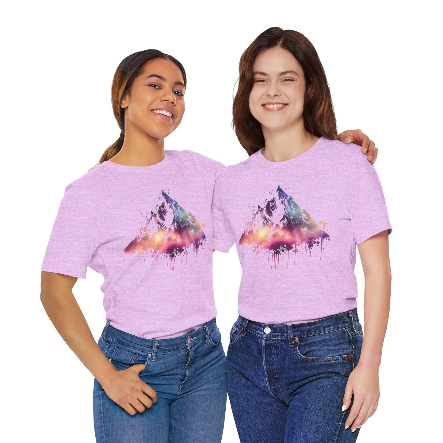 Space Mountain Watercolor Tee — Colorful Drip Peak Graphic T-Shirt