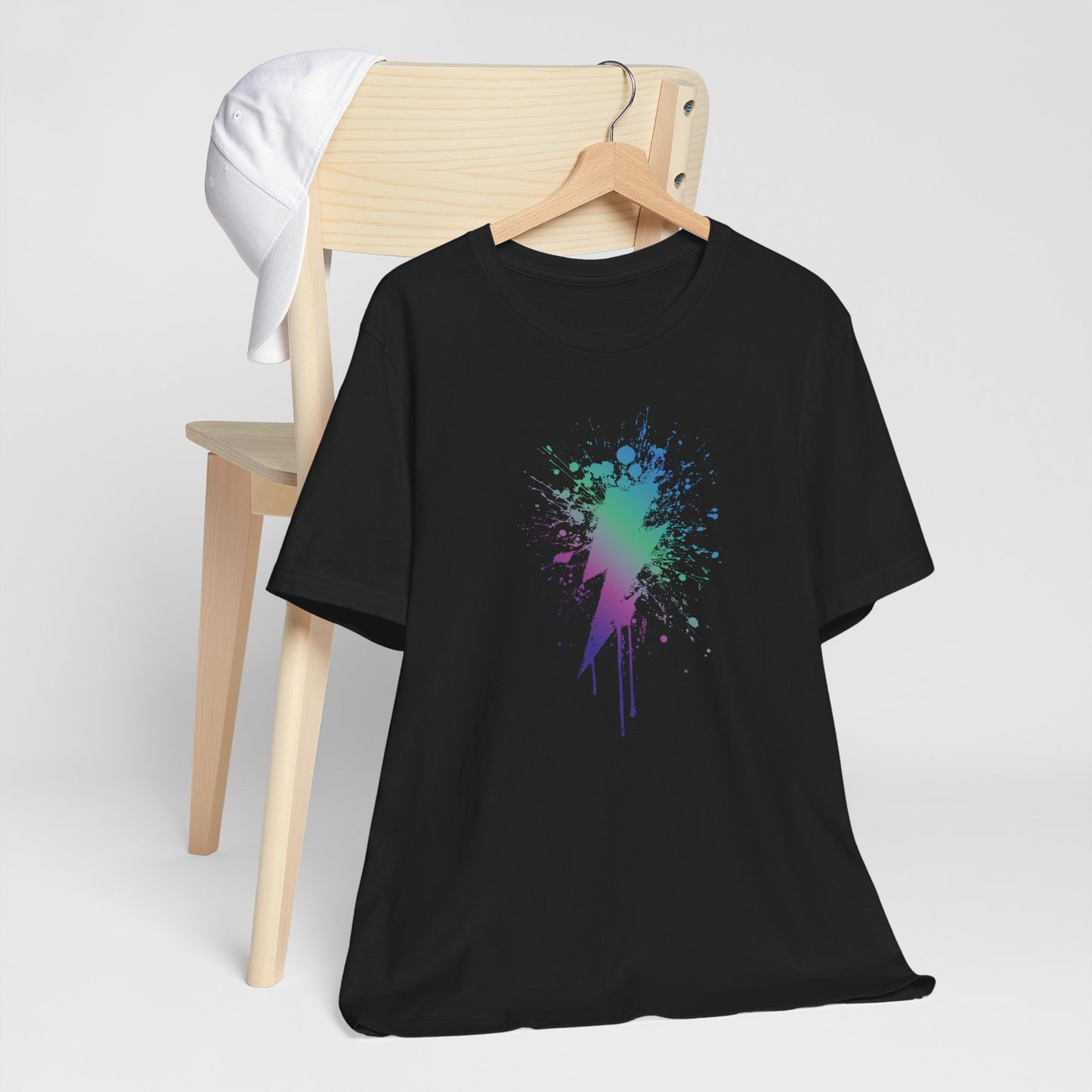 Lightning Bolt Paint-Splash T-Shirt — Colorful Graffiti Graphic Tee