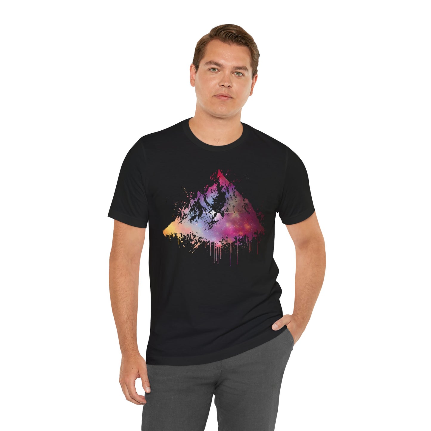Space Mountain Watercolor Tee — Colorful Drip Peak Graphic T-Shirt