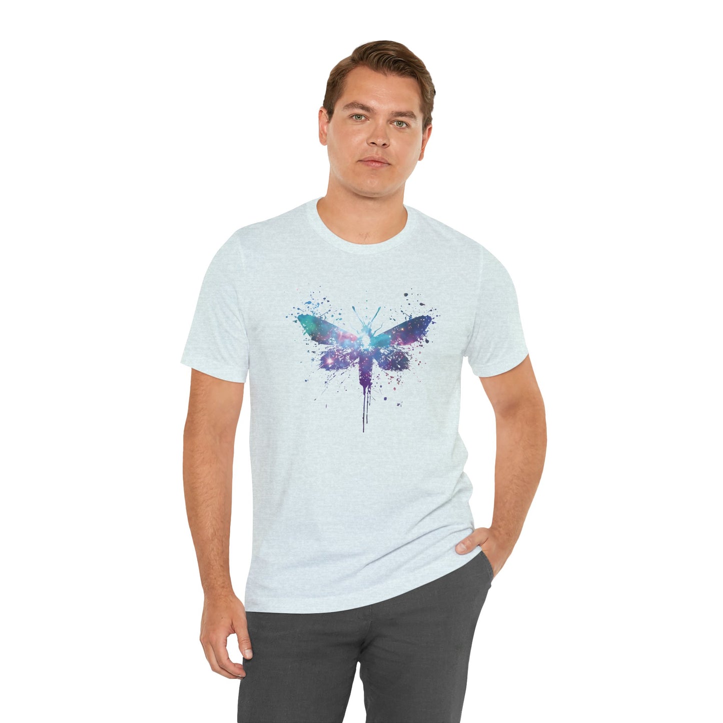 Galaxy Moth Graphic Tee - Watercolor Splatter Butterfly T-Shirt