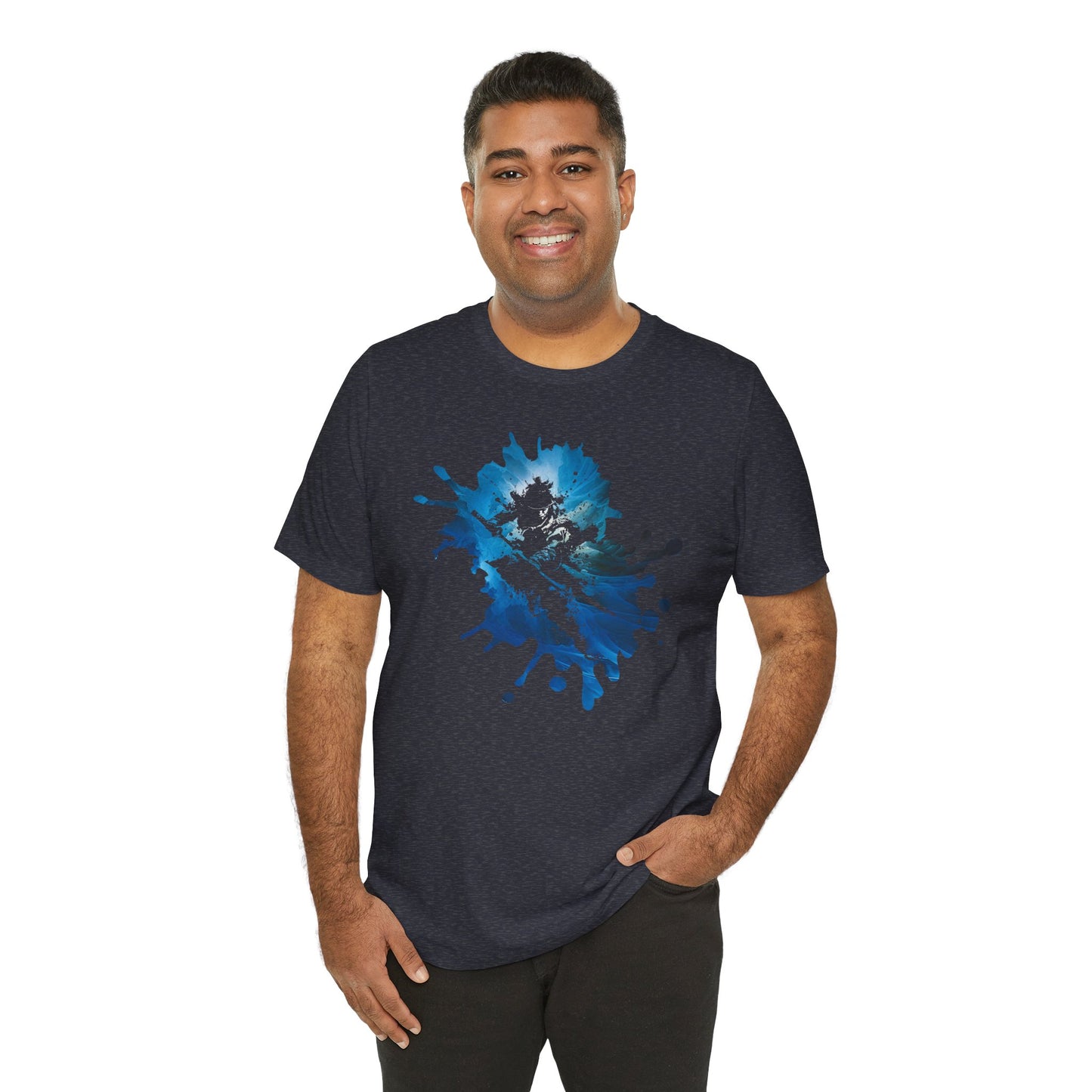 Watercolor Skateboarder T-Shirt — Blue Splash Graphic Tee