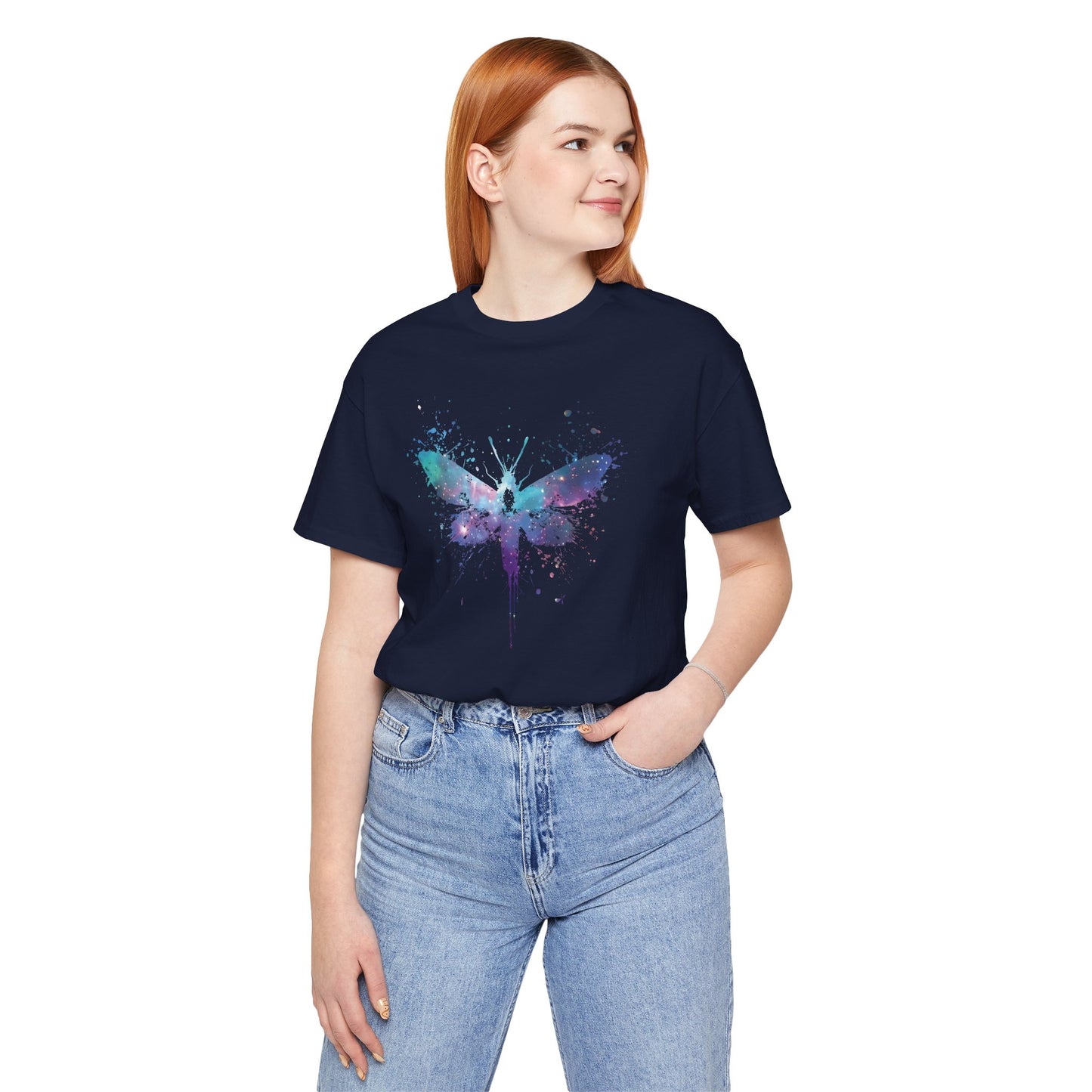 Galaxy Moth Graphic Tee - Watercolor Splatter Butterfly T-Shirt