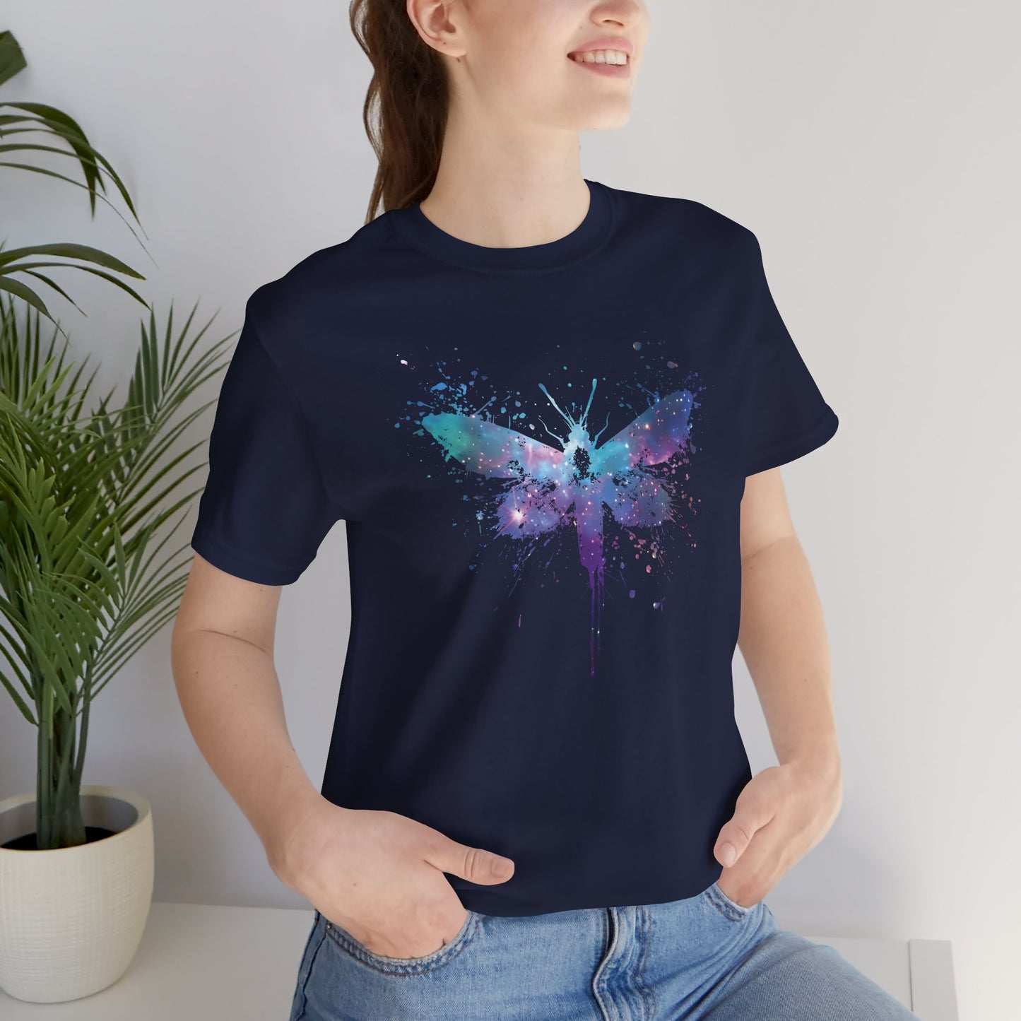 Galaxy Moth Graphic Tee - Watercolor Splatter Butterfly T-Shirt