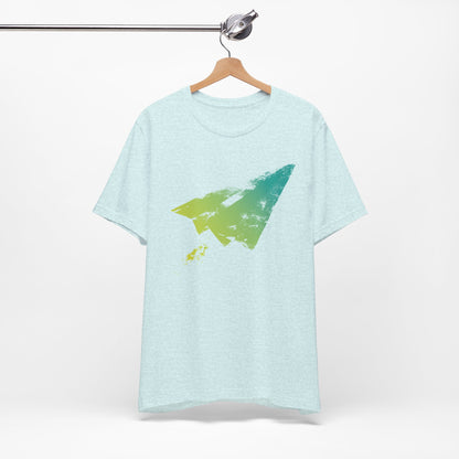 Paper Airplane Graphic Tee — Green Gradient Flight T‑Shirt