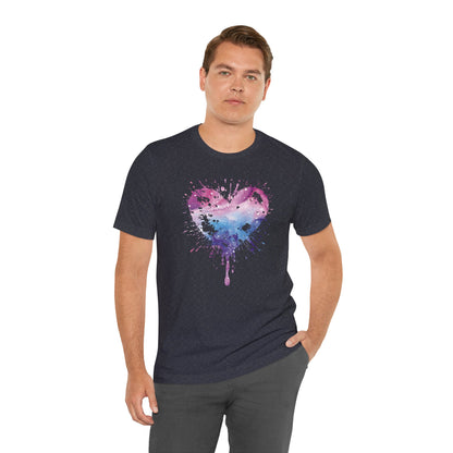 Watercolor Splatter Heart T‑Shirt — Galaxy Pink & Blue Drip Tee