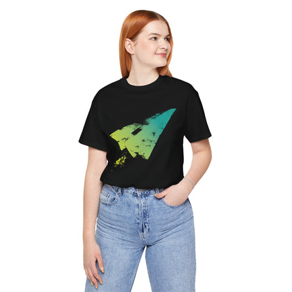 Paper Airplane Graphic Tee — Green Gradient Flight T‑Shirt