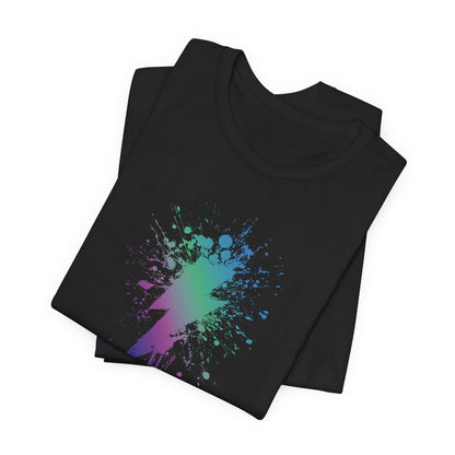 Lightning Bolt Paint-Splash T-Shirt — Colorful Graffiti Graphic Tee