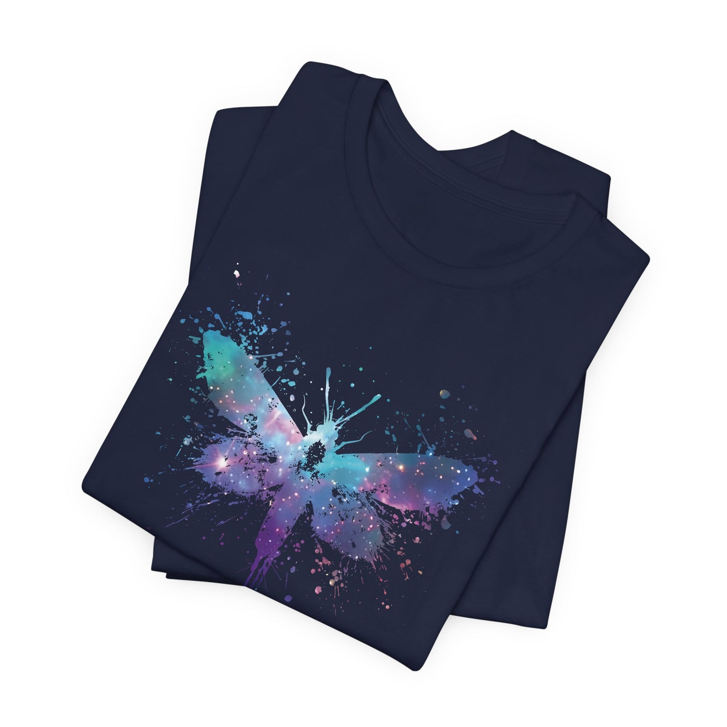Galaxy Moth Graphic Tee - Watercolor Splatter Butterfly T-Shirt