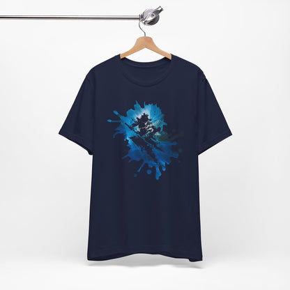 Watercolor Skateboarder T-Shirt — Blue Splash Graphic Tee