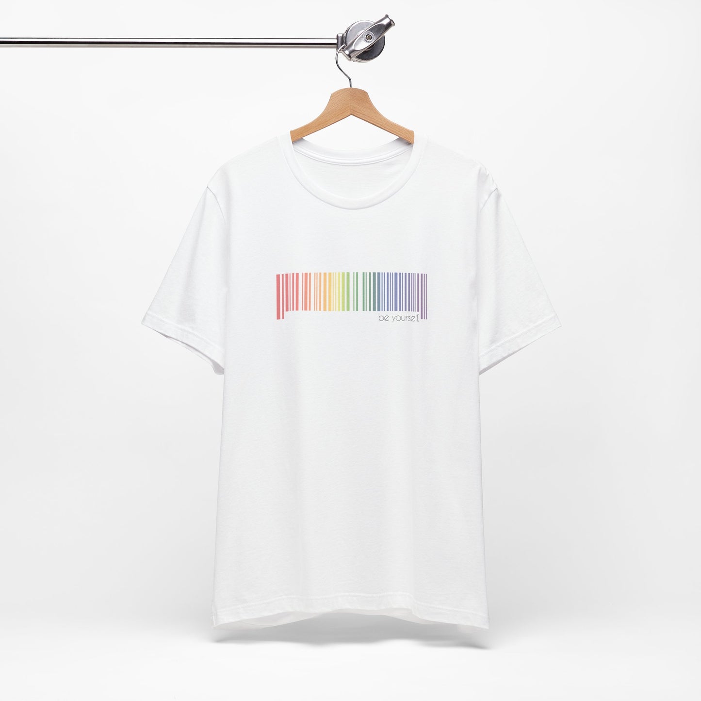 Rainbow Barcode T-Shirt — Minimal Pride Graphic Tee