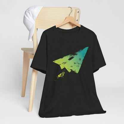 Paper Airplane Graphic Tee — Green Gradient Flight T‑Shirt