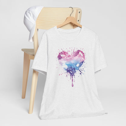 Watercolor Splatter Heart T‑Shirt — Galaxy Pink & Blue Drip Tee