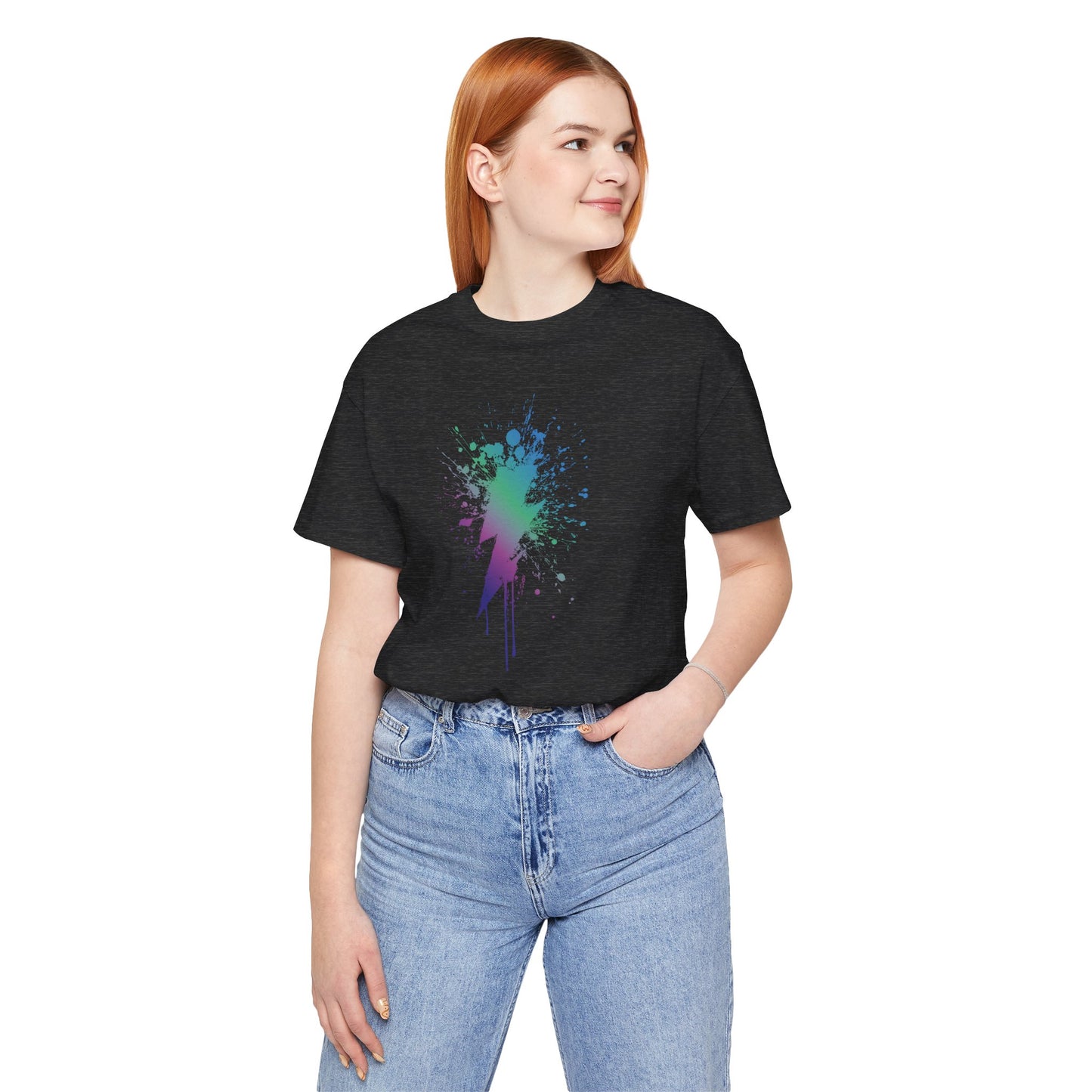 Lightning Bolt Paint-Splash T-Shirt — Colorful Graffiti Graphic Tee