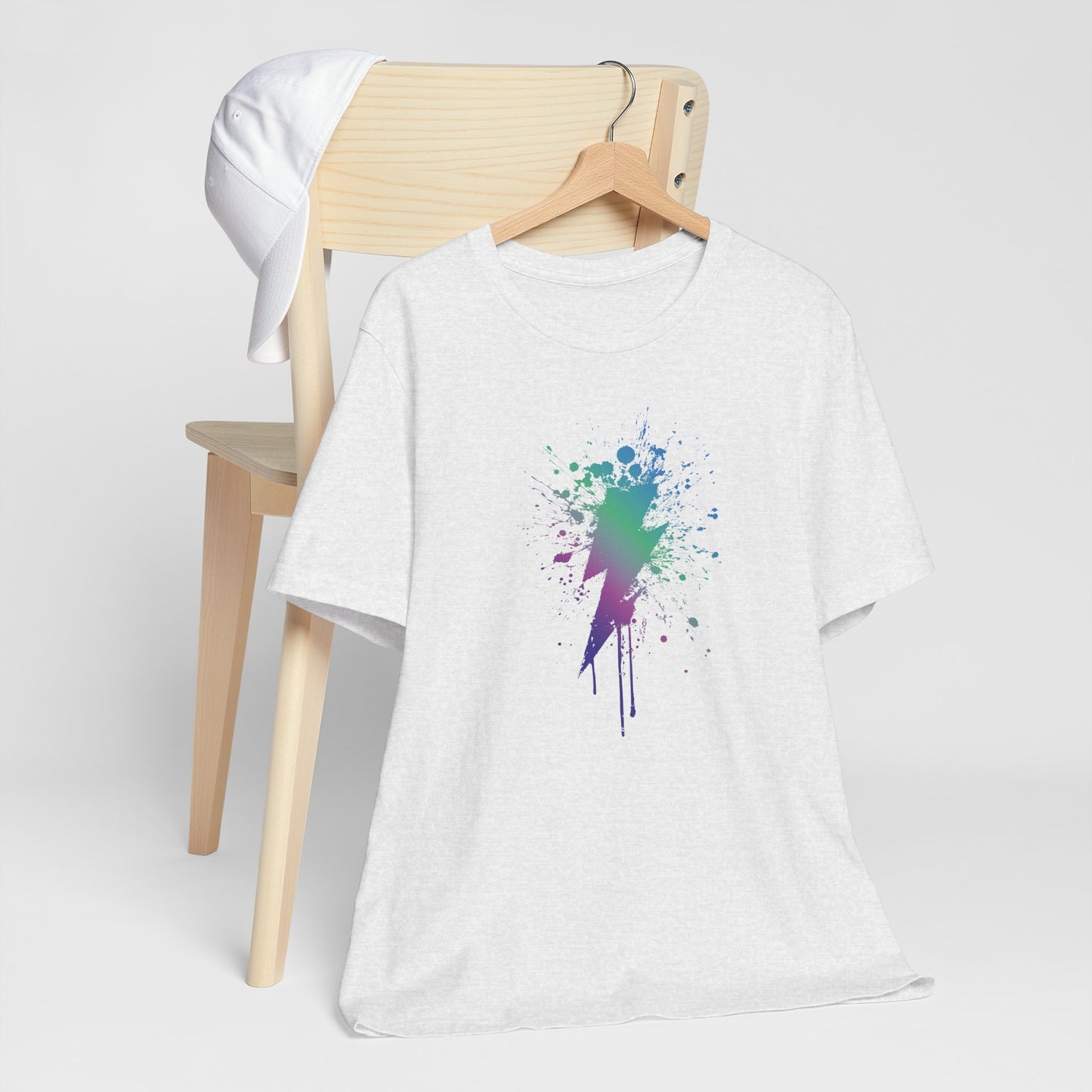 Lightning Bolt Paint-Splash T-Shirt — Colorful Graffiti Graphic Tee
