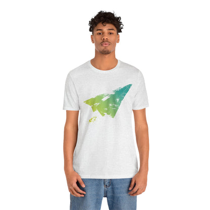 Paper Airplane Graphic Tee — Green Gradient Flight T‑Shirt