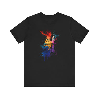 Skateboard Splash Tee — Colorful Watercolor Skateboarder Graphic T‑Shirt