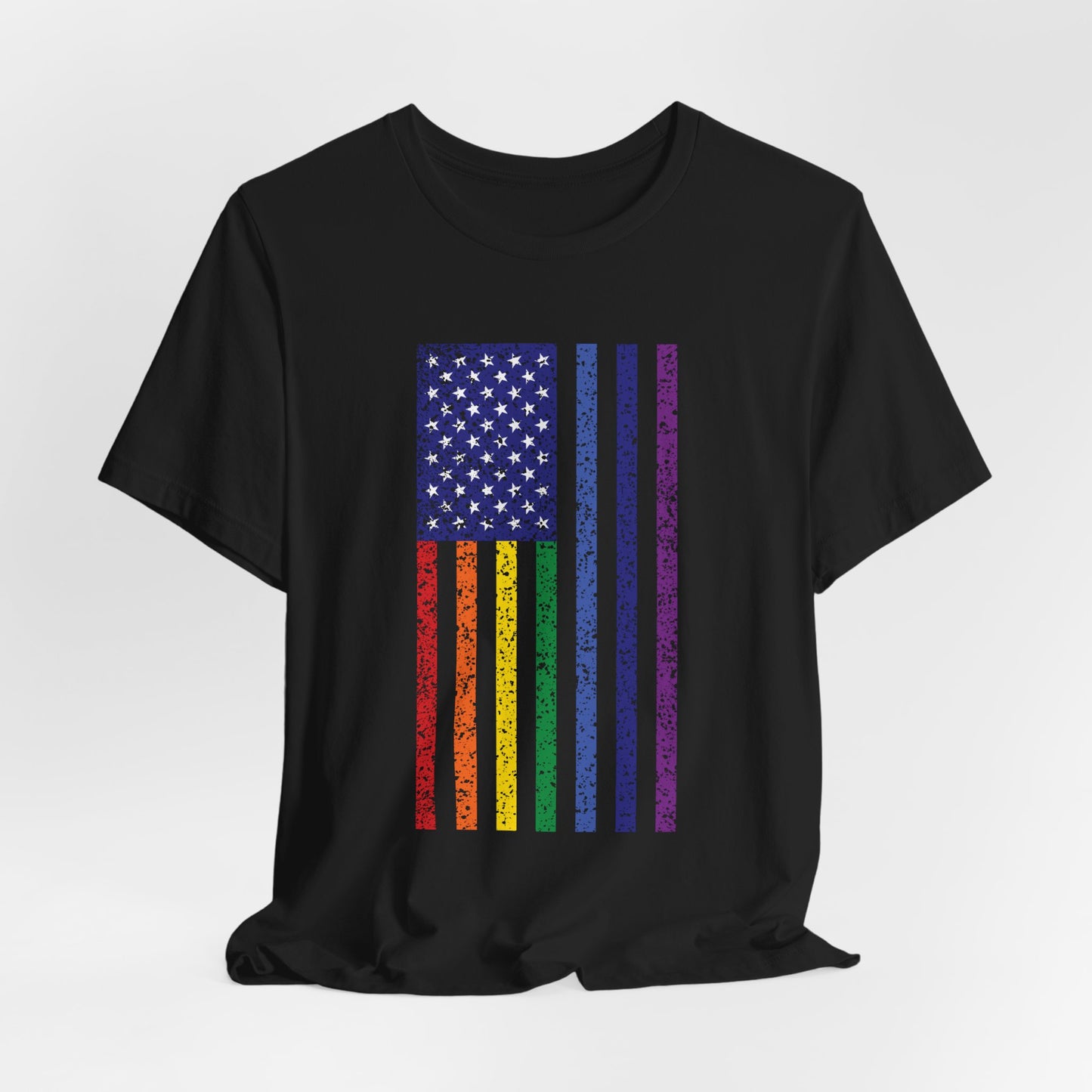 LGBTQ+ Distressed American Flag T-Shirt