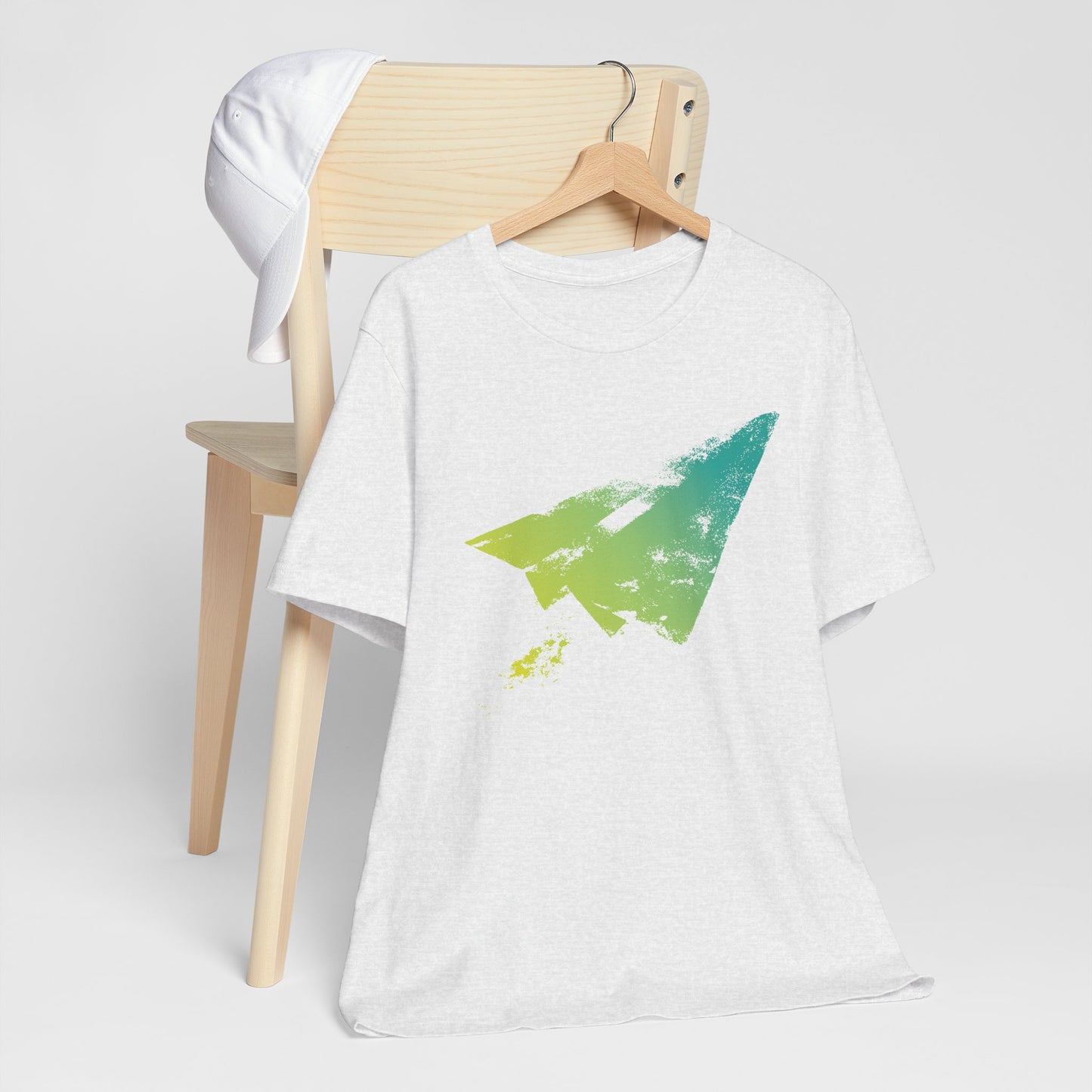 Paper Airplane Graphic Tee — Green Gradient Flight T‑Shirt