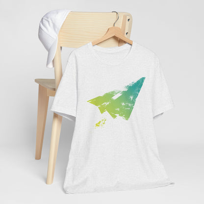 Paper Airplane Graphic Tee — Green Gradient Flight T‑Shirt