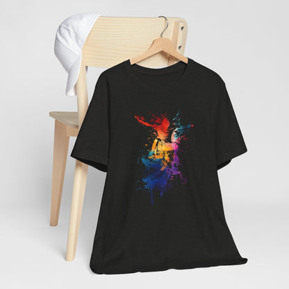 Skateboard Splash Tee — Colorful Watercolor Skateboarder Graphic T‑Shirt