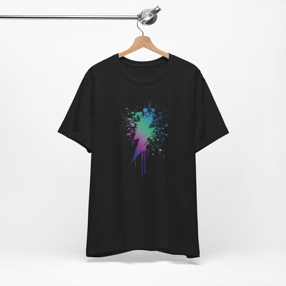Lightning Bolt Paint-Splash T-Shirt — Colorful Graffiti Graphic Tee