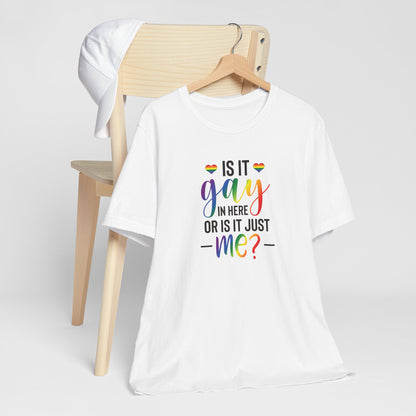 Gay Pride T-Shirt - "Is It Gay In Here Or Is It Just Me?" Rainbow Tee