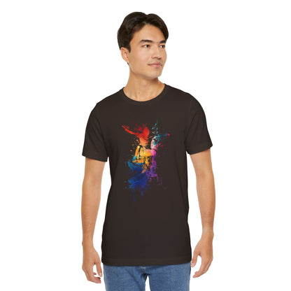 Skateboard Splash Tee — Colorful Watercolor Skateboarder Graphic T‑Shirt