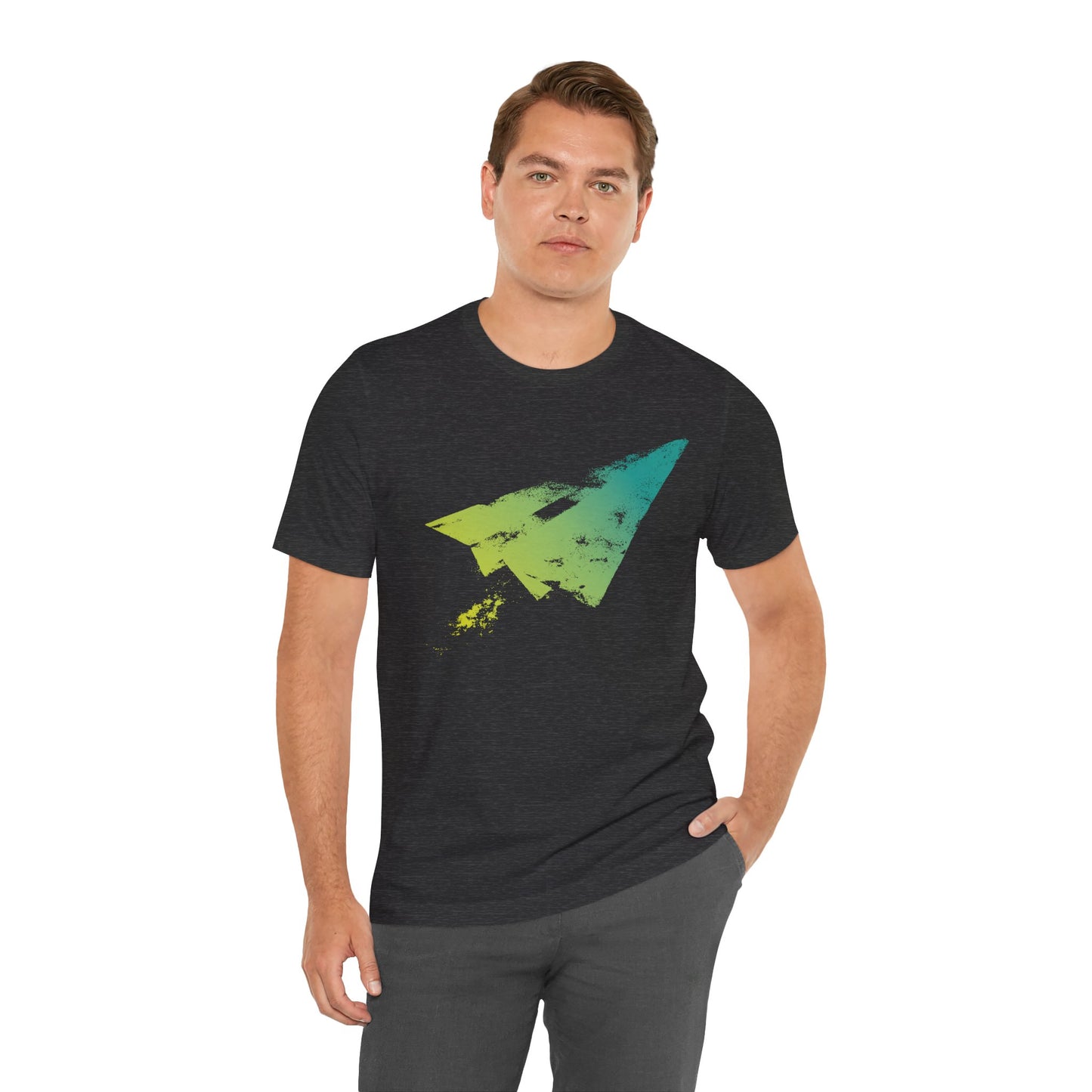 Paper Airplane Graphic Tee — Green Gradient Flight T‑Shirt