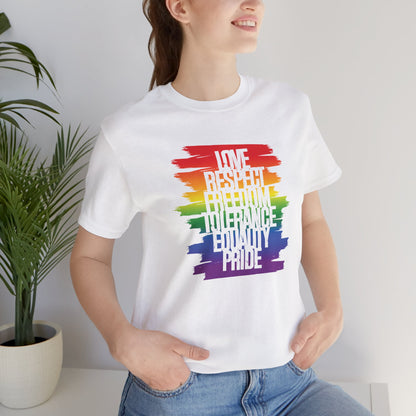 Pride Rainbow Values T‑Shirt — Love Respect Freedom Tolerance Equality Pride Tee