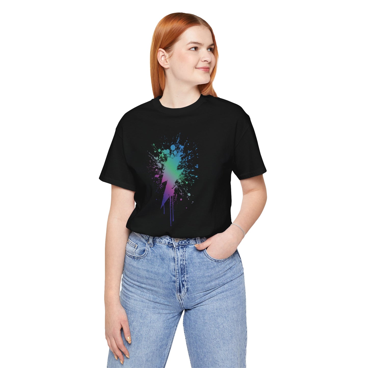 Lightning Bolt Paint-Splash T-Shirt — Colorful Graffiti Graphic Tee