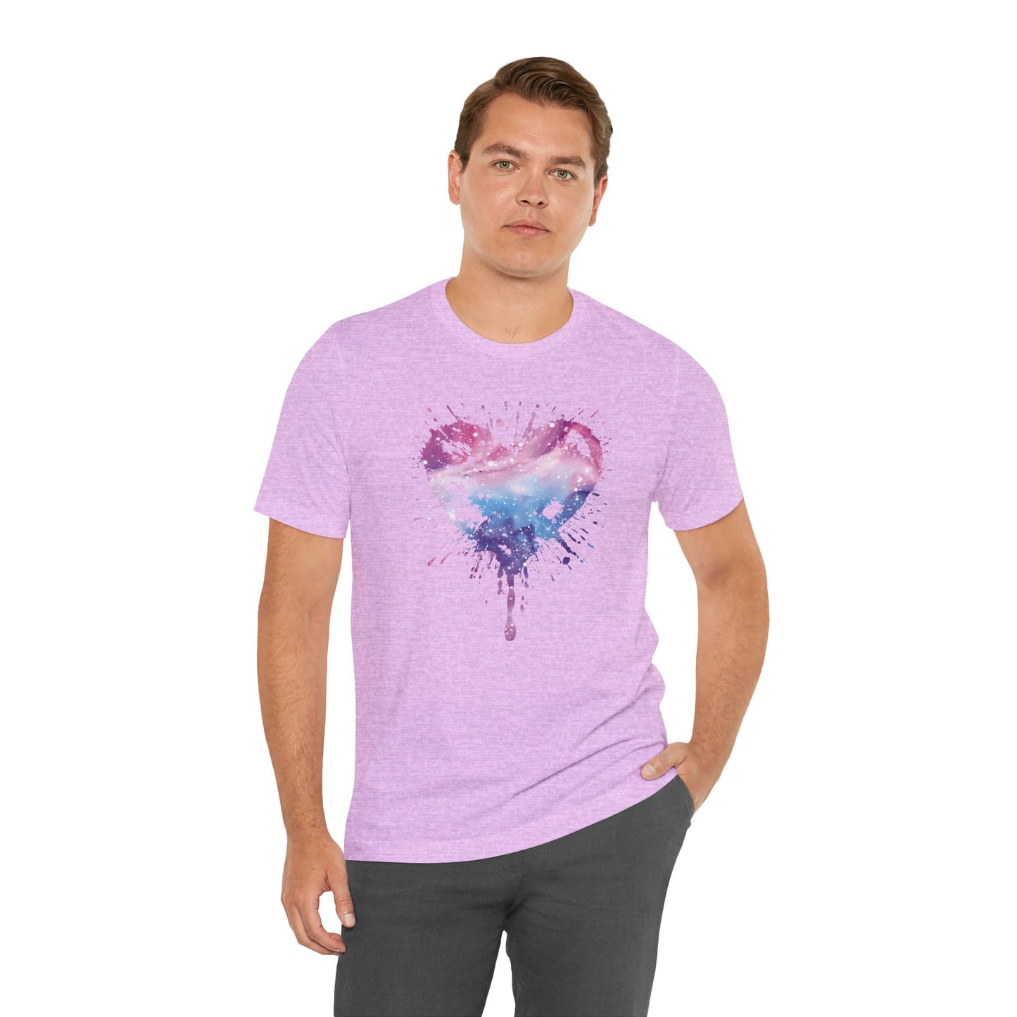 Watercolor Splatter Heart T‑Shirt — Galaxy Pink & Blue Drip Tee