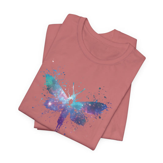 Galaxy Moth Graphic Tee - Watercolor Splatter Butterfly T-Shirt