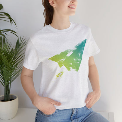 Paper Airplane Graphic Tee — Green Gradient Flight T‑Shirt