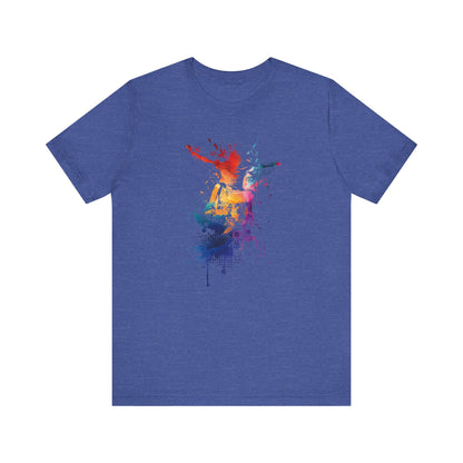 Skateboard Splash Tee — Colorful Watercolor Skateboarder Graphic T‑Shirt