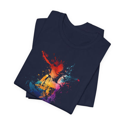 Skateboard Splash Tee — Colorful Watercolor Skateboarder Graphic T‑Shirt