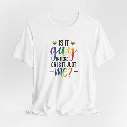 Gay Pride T-Shirt - "Is It Gay In Here Or Is It Just Me?" Rainbow Tee