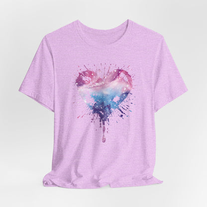 Watercolor Splatter Heart T‑Shirt — Galaxy Pink & Blue Drip Tee